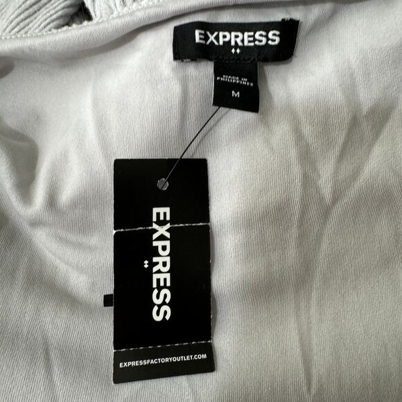 Express Puff Sleeve Ribbed Long Sleeve Mini Gray Dress M NWT - Picture 6 of 10